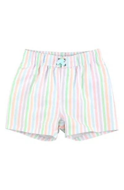 Ruggedbutts Kids' Stripe Swim Trunks In Pale Rainbow Stripe