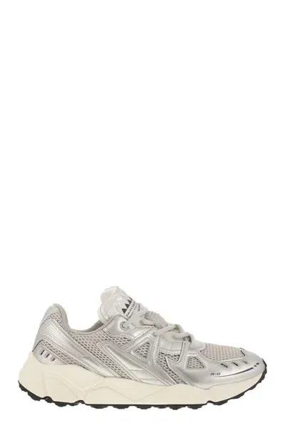 Run Of Leather And Fabric Trainers In Silver