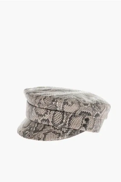 Ruslan Baginskiy Faux Leather Animal-motif Baker Boy Hat In Gray