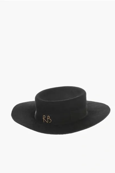 Ruslan Baginskiy Felt Chain Strap Canotier Hat In Black