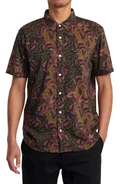 Rvca Anytime Short Sleeve Button-up Shirt In Bombay Brown