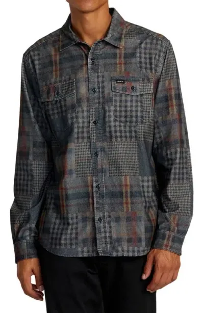 Rvca Freeman Corduroy Button-up Shirt In Navy Marine