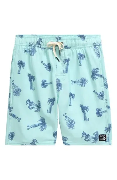 Rvca Kids' Pommier Palms Swim Trunks In Blue Haze