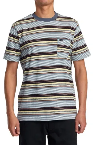 Rvca Magnolia Stripe T-shirt In Garage Blue