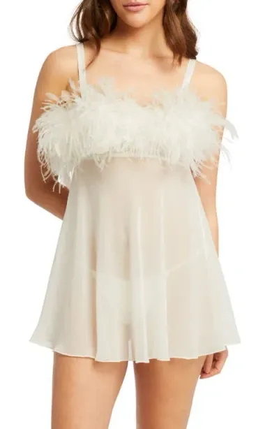 Rya Collection Amalfi Feather & Chiffon Chemise & G-string Set In Ivory