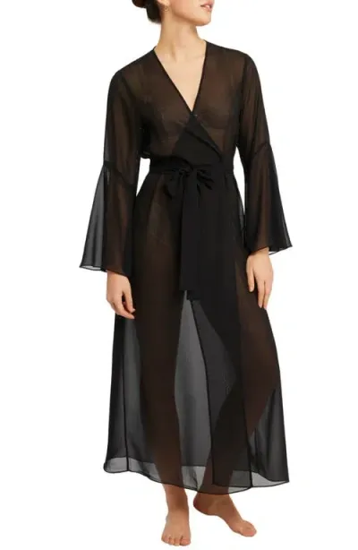 Rya Collection Sheer Chiffon Robe In Black