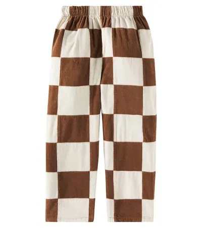 Rylee + Cru Kids' Checked Cotton Straight Pants In Neutrals