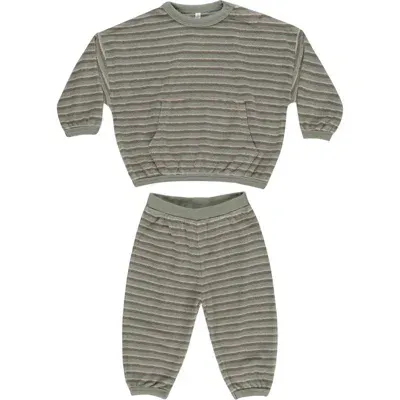 Rylee + Cru Babies'  Stripe Cotton Blend Knit Top & Pants Set In Laurel