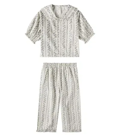 Rylee + Cru Kids' Vines Printed Ruffed Pajamas In White