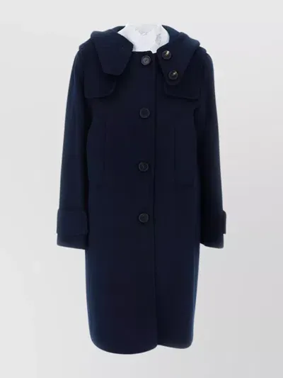 's Max Mara Cuffed Sleeves Hooded Coat Pockets In Blue