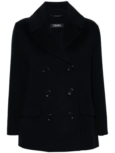 's Max Mara Efebo Double Breast Wool Short Coat In Navy