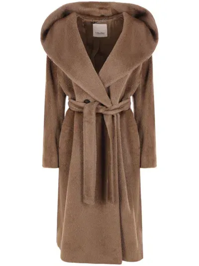 's Max Mara Eliana Belted Wool Blend Teddy Long Coat In Brown