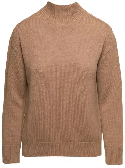 's Max Mara Tahiti Camel Brown Sweater With Mock Neck In Cashmere Woman In Cammello