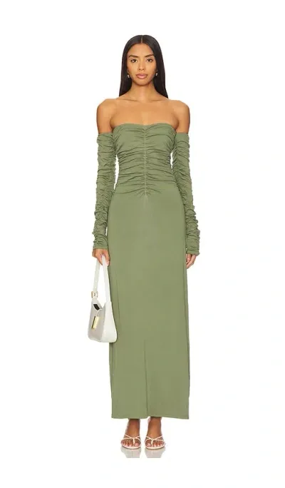 S/w/f Ruched Long Sleeve Maxi Dress In Utilitarian Green