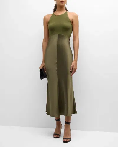 Sablyn Clara Mixed Media Bias-cut Midi Dress In Olive