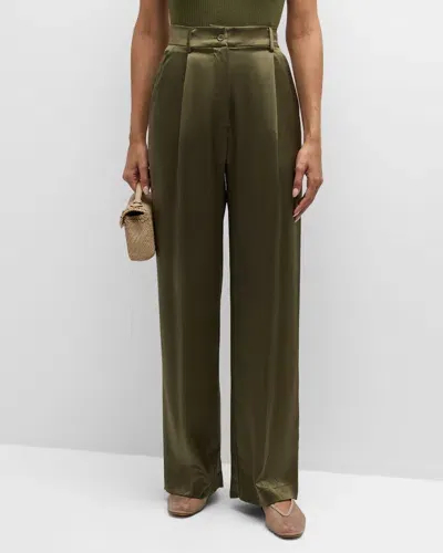 Sablyn Emerson High-rise Pleated Silk Pants In Olive