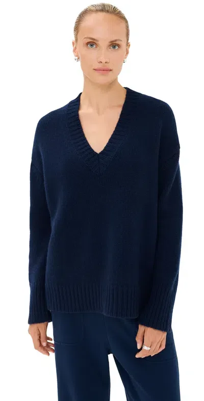 Sablyn Nylah Boyfriend V Neck Cashmere Sweater Midnight Navy