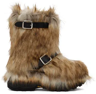 Sacai Beige Faux-fur Boots In 651 Beige