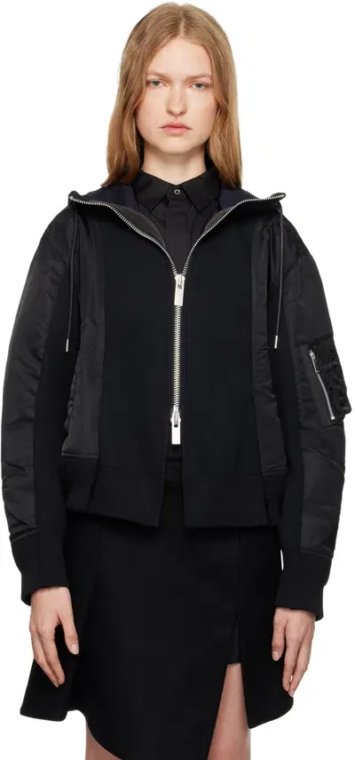 Sacai Black Bomber Sweatshirt In 001 Black