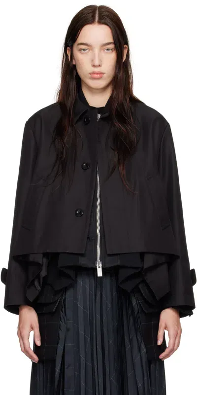 Sacai Black Cotton Gabardine & Nylon Twill Jacket In 001 Black