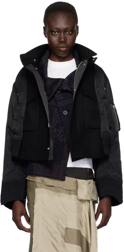 Sacai Black Paneled Bomber Jacket In 001 Black