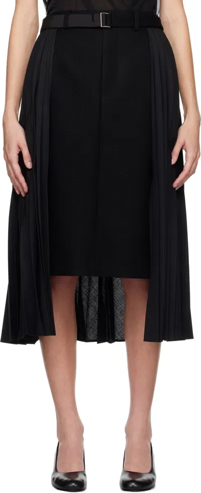 Sacai Black Suiting & Wool Melton Midi Skirt In 001 Black