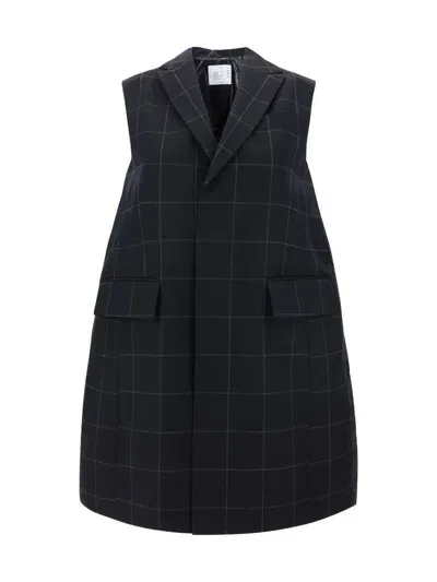 Sacai Long Vest In Black