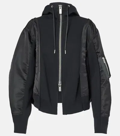 Sacai Cotton-blend Jersey And Twill Bomber Jacket In Black