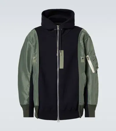 Sacai Cotton-blend Twill Hoodie In Blue