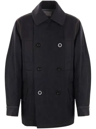 Sacai Cotton Trench Coat In Blue