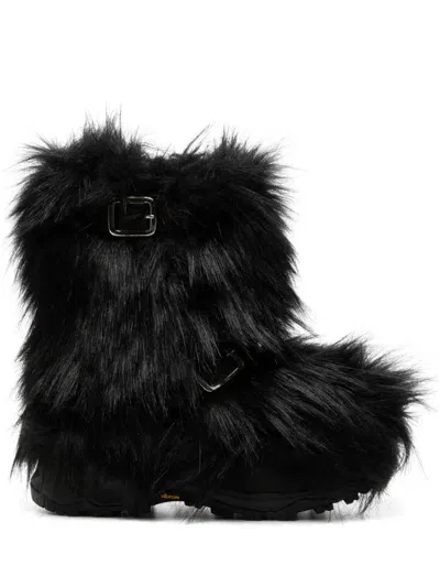 Sacai Faux-fur Straps Boots In Black