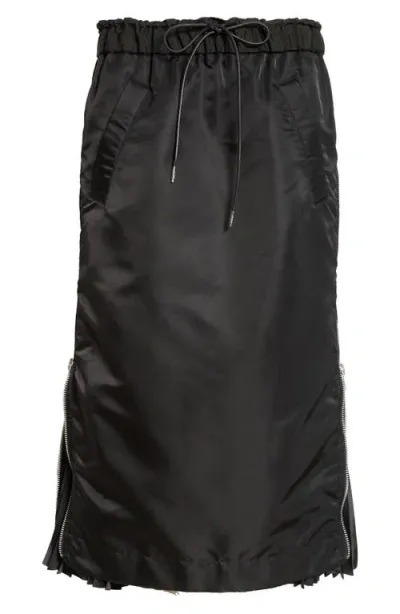 Sacai Insulated Nylon Twill Midi Skirt In Black 001