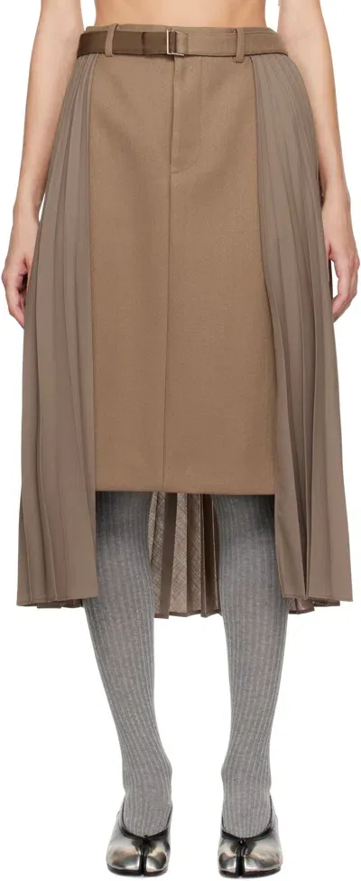 Sacai Khaki Suiting & Wool Melton Midi Skirt In 651 Beige