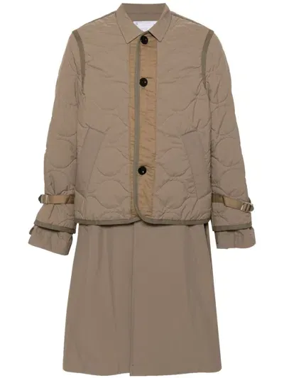 Sacai Layered Coat In Beige