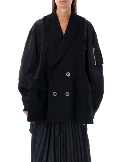 Sacai Melton Hybrid Jacket In Black