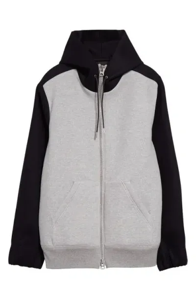 Sacai Mixed Media Zip Hoodie In Grey