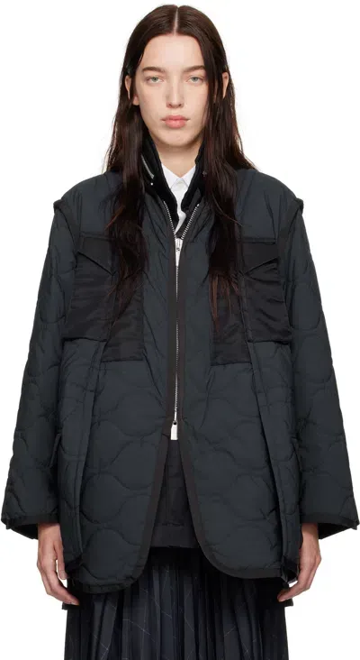 Sacai Navy & Black Rip Stop Quilted Coat In 001 Black