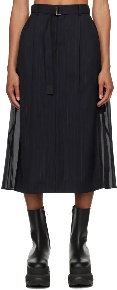 Sacai Navy Pinstripe Midi Skirt