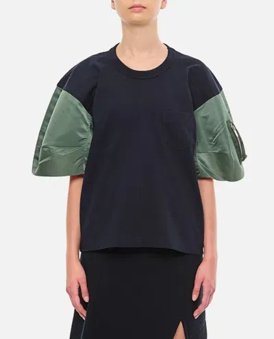 Sacai Nylon Twill X Cotton Jersey T-shirt In Black