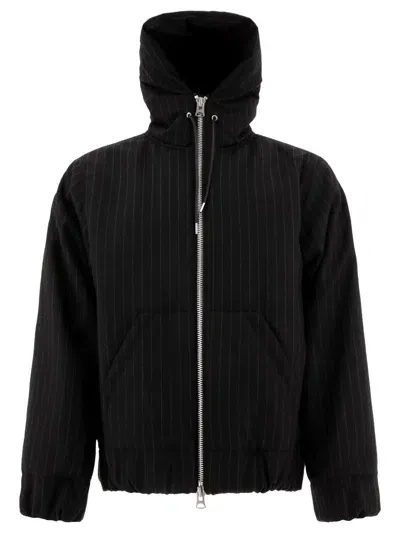 Sacai Pinstriped Hooded Jacket In Black