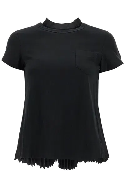 Sacai Pleated Back T-shirt In Black