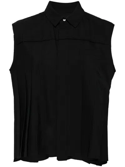 Sacai Pleated Vest Shirt In Black