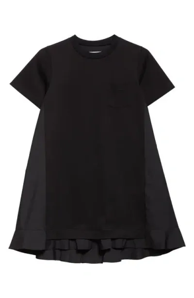 Sacai Poplin & Jersey Minidress In Black