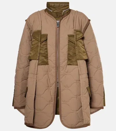 Sacai Quilted Ripstop Coat In Beige