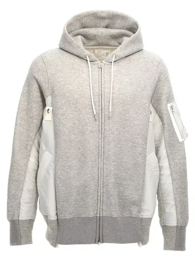 Sacai Cotton Blend Hoodie In Light Grey