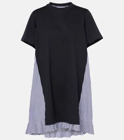 Sacai Striped Cotton Minidress In Blue