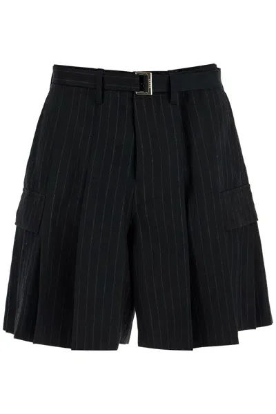 Sacai Pinstripe-print Bermuda Shorts In Black