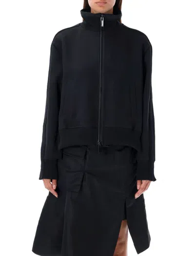 Sacai Tech Jersey Hoodie In Black