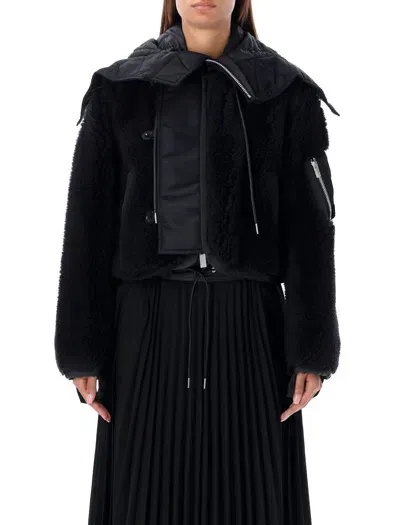 Sacai Teddy Cropped Bomber In Black