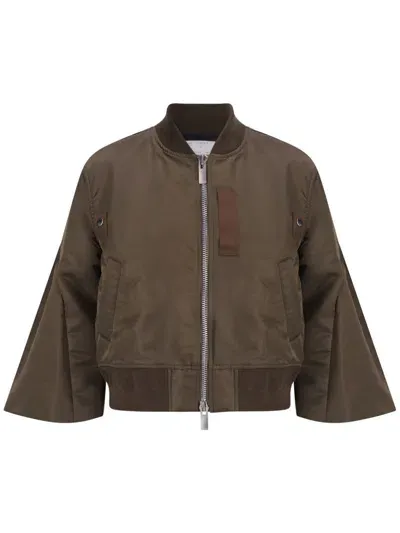 Sacai Twill Bomber Jacket In Green